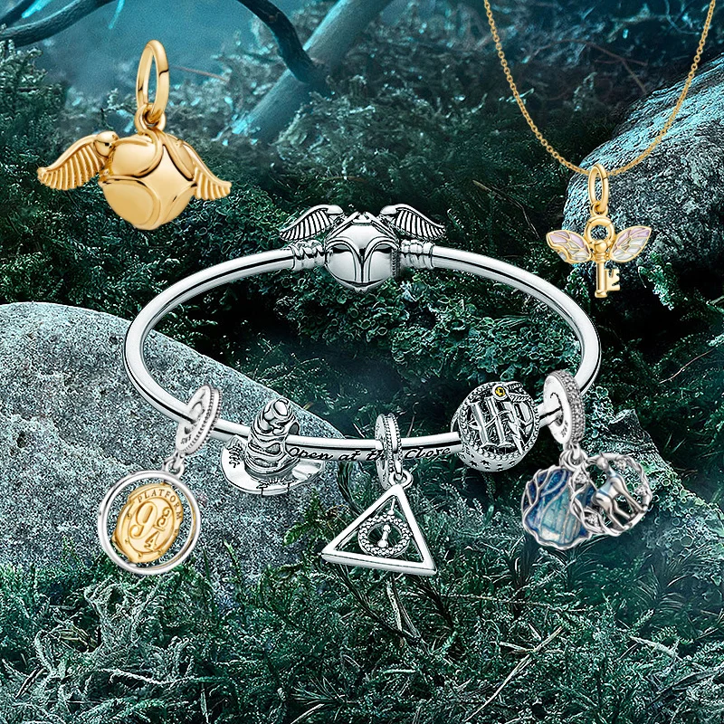 Pop Mart Harry Potter Encantos para Mulheres, 925 Contas de Prata Esterlina, Pulseiras Pandora Originais, Pingente DIY, Jóias Fazer Presentes