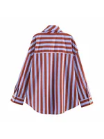 Women New Music Festival Chic Blouse Women's Loose Fit Striped Shirt Bow Single Breasted Simple Casual Female Top - Image 3