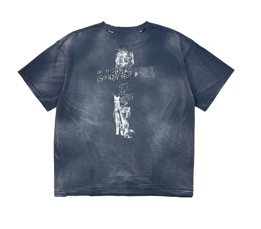 Unisex Oversized Distressed Washed Black T Shirt Vintage Book Poster Handwriting Graffiti Print Retro Dark Streetwear Paly Tee