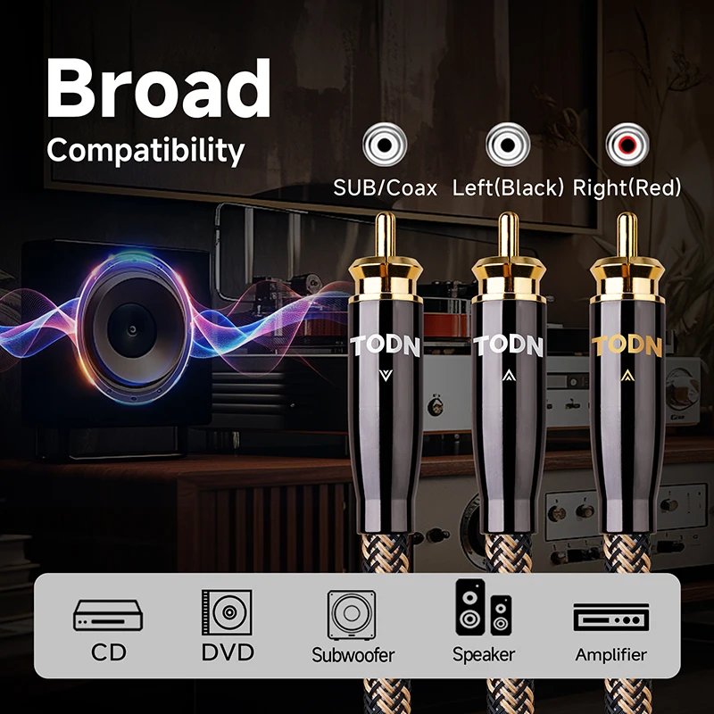 TODN RCA Cable HiFi Stereo 3.5mm to 2RCA Audio Cable AUX RCA Jack 3.5 for Amplifiers Audio Home Theater Cable RCA TO