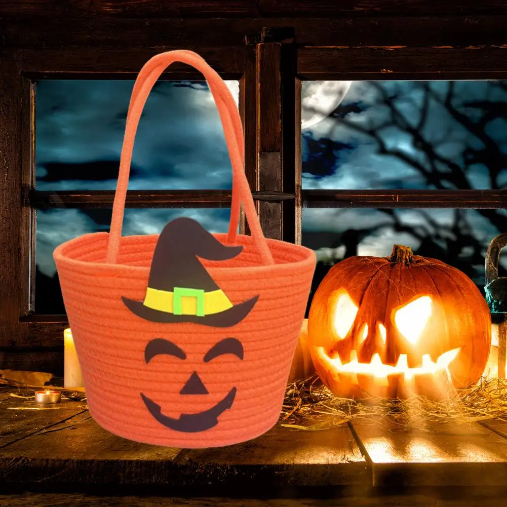 Cesta de dulces de Halloween para niños, cesta de almacenamiento de bolsas de dulces de Halloween con asa, Cubo de calabaza no tejido