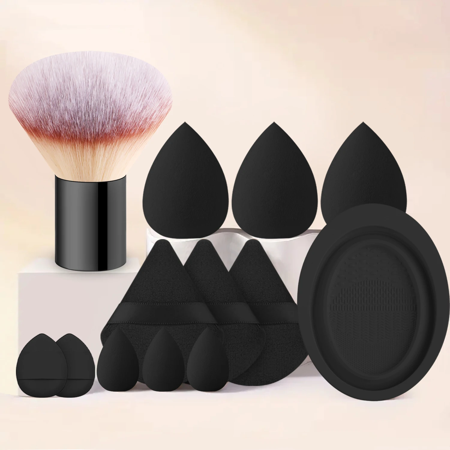 Kit de Herramientas Multifuncional para Maquillaje: Brocha para Polvo Suelto, Esponja de Belleza, Tapete de Limpieza, Combo Completo de Belleza Facial