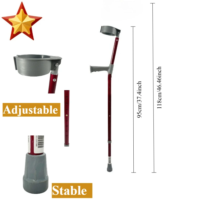 

Crozier Cane Walking Stick Crosier Aluminum Alloy Crutches Lightweight Rubber Non-slip Crutches Disabled Height Adjustable Aids