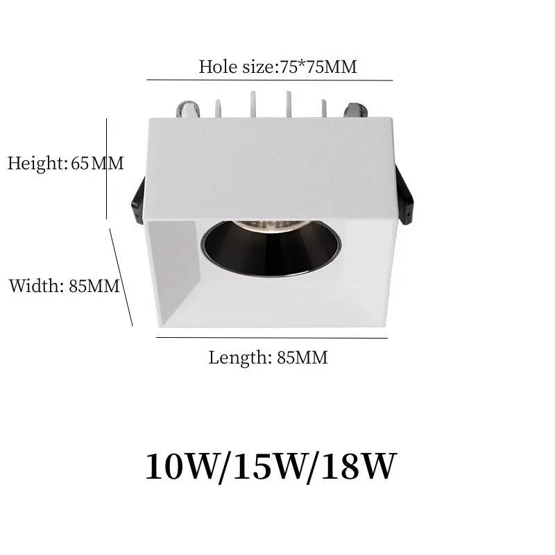 Imagem -04 - Dimmable Square e Round Recessed Led Cob Downlight Iluminação Interior Comercial Lâmpada do Teto Spot Light ac 85265v 10w 15w 18w