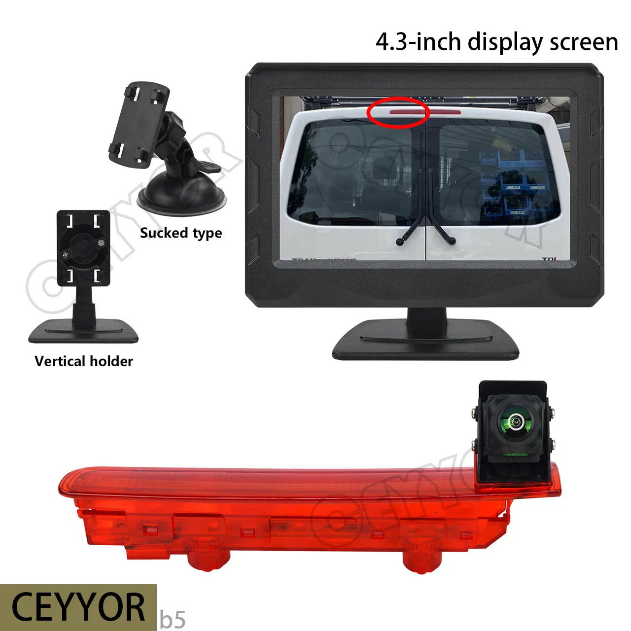 

Areversing camera, brake light, night vision, suitable for Volkswagen transport vehicles T5/T6, with 4.3-inch display