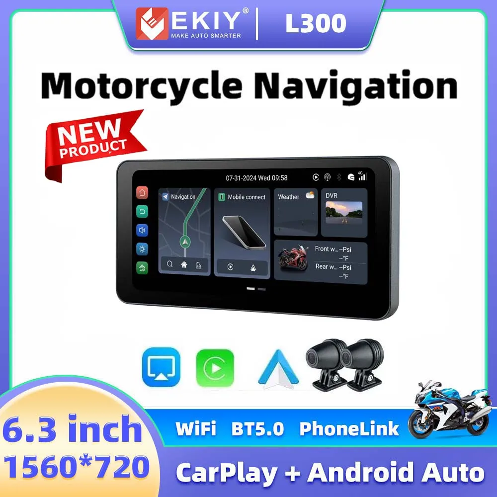 

EKIY 6.3 inch High Resolution Motorcycle DVR Carplay for Motorcycle Low Consumption Navigation Portable BT GPS With TPMS