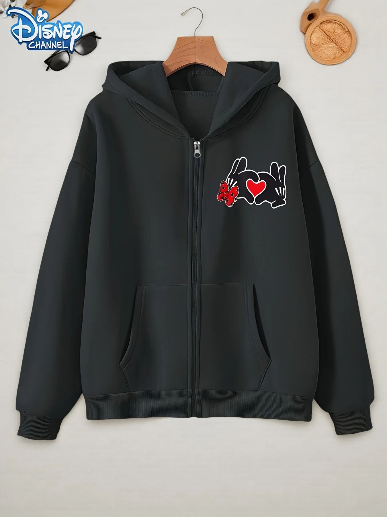 

Women's Disney Minnie Mouse Zipper Fashion Sweatshirt Streetwear Oversized Unisex Autumn and Winter Fleece Casual Versatile