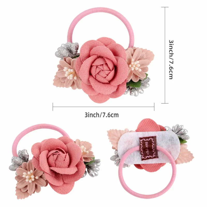 Handmade Flower Elastics Hair Ties For Kids Girls Stretchy Rubber Hairband Slim Headband Scrunchies Ponytail Holder Ring Loop