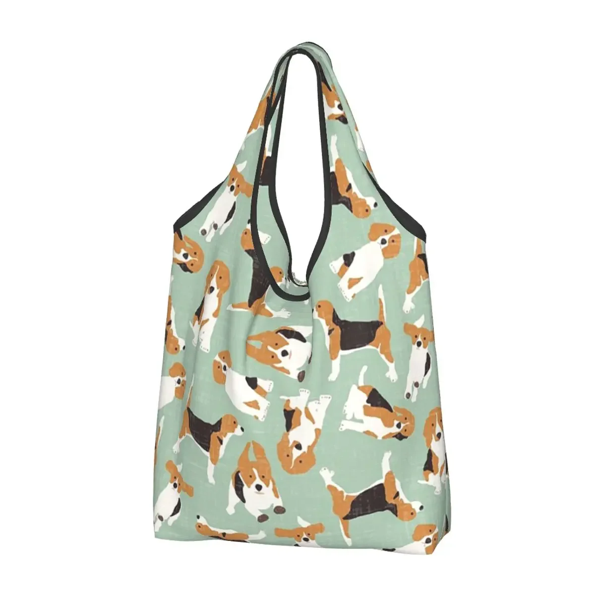 Beagle Scatter Mint Bolsa de compras portátil Bolsa de compras de grande capacidade Bolsa de compras Bolsa de ombro