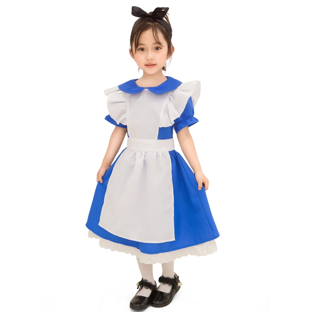 

Girl Blue Halloween Costume For Kids Party Lolita Maid Dress Cosplay Fancy Carnival Costumes