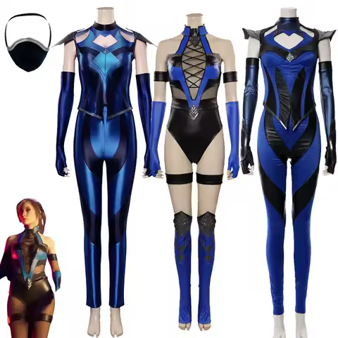 Mortal Cos Kombat 4 Kitana Cosplay Costume Jumpsuit Mask Full Set Outfits Halloween Carnival Suit