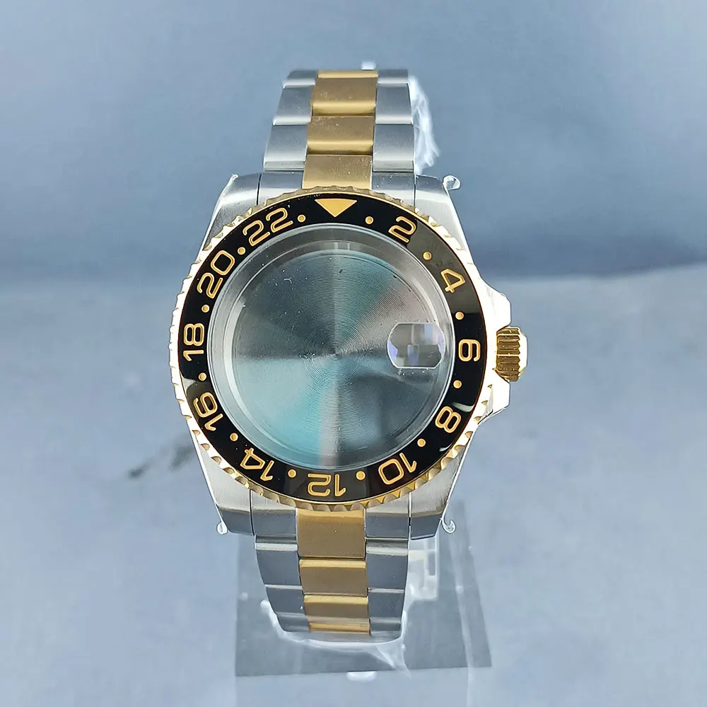 40MM GMT NH34 NH35 movement watch case silver gold strap case ceramic bezel 316L stainless steel sapphire glass Cyclops case - view 5