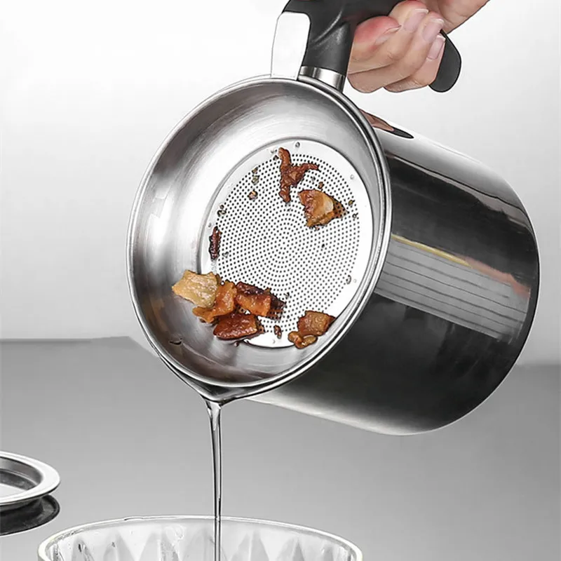 1.3L Keuken Afdruiprek Olie Filter Rvs Met Zeef Vet Filter Separator Opslagtank Koken Gereedschap Keuken Gadgets