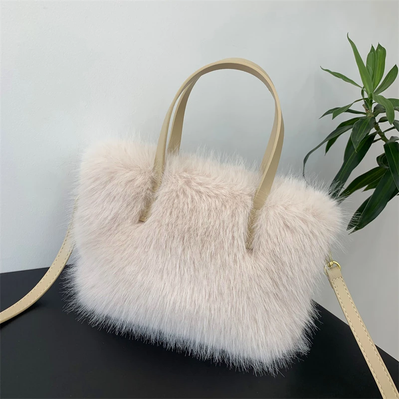 Luxury Faux Fur Ladies Square Shoulder Bags Winter Fluffy Female Crossbody Bag Soft Furry Plush Women\'s Small Handbags Purse