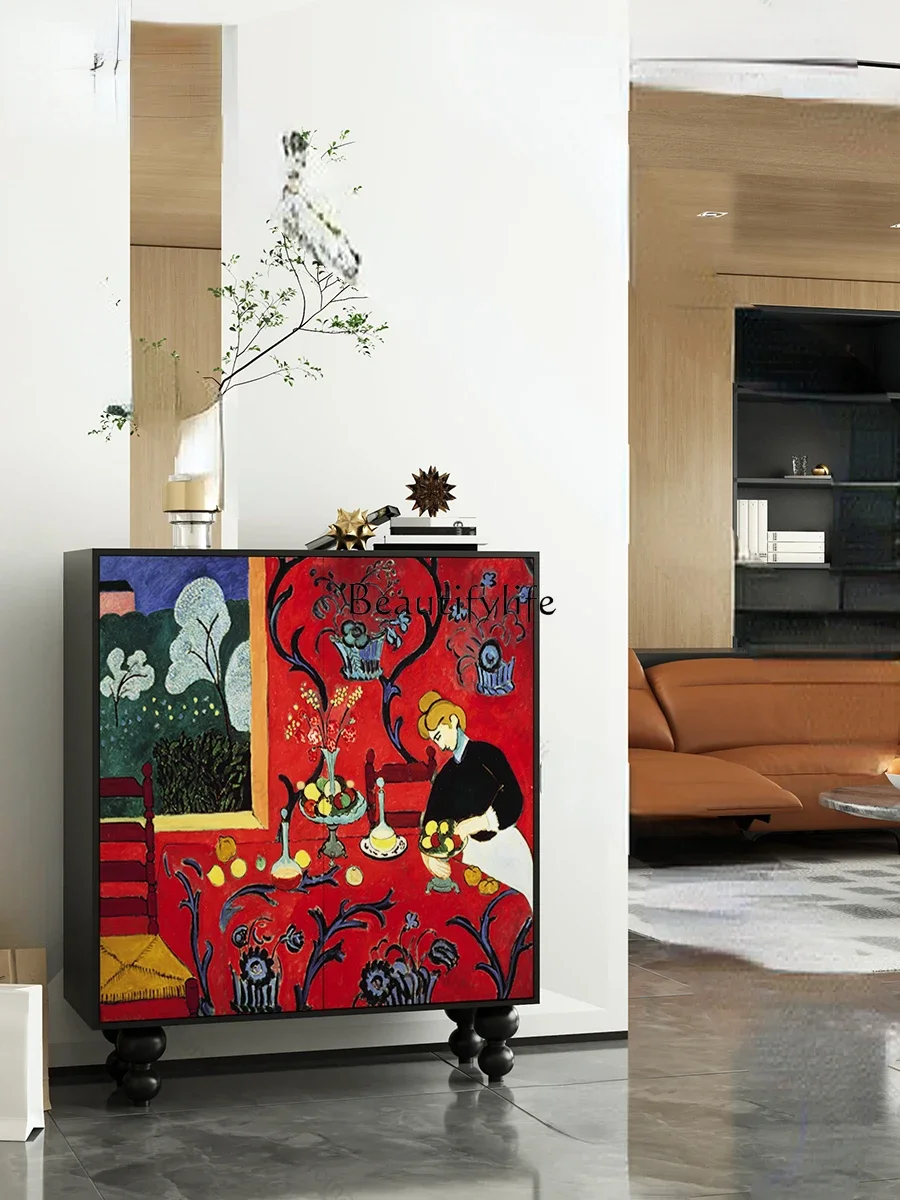 Matisse oil painting solid wood shoe cabinet porch multi-functional storage customized by wall side cabinet