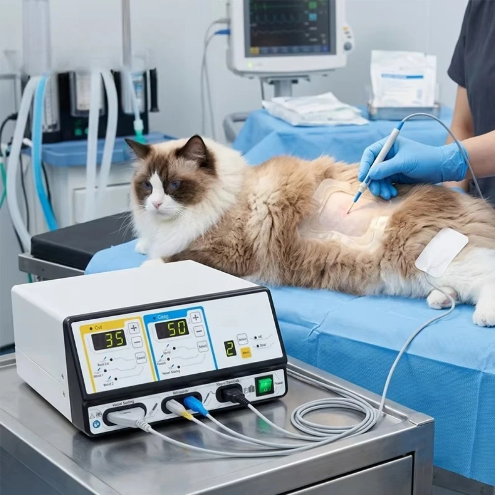 Pet clinic electrosurgical instrument, veterinary diathermy therapeutic instrument with return electrode monitoring function,