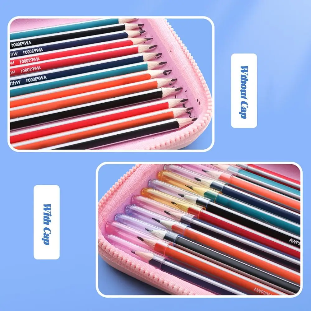 35PCS/Box Multi Functional Plastic Pencil Cap Solid Color Transparent Pencil Protective Case Pencil Extender School Office