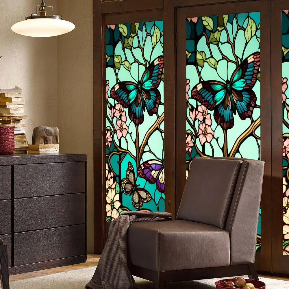 

45CMx100CM Flower Bird Window Glass Sticker Self-adhesive DIY PVC Static Window Sticker Waterproof Retro