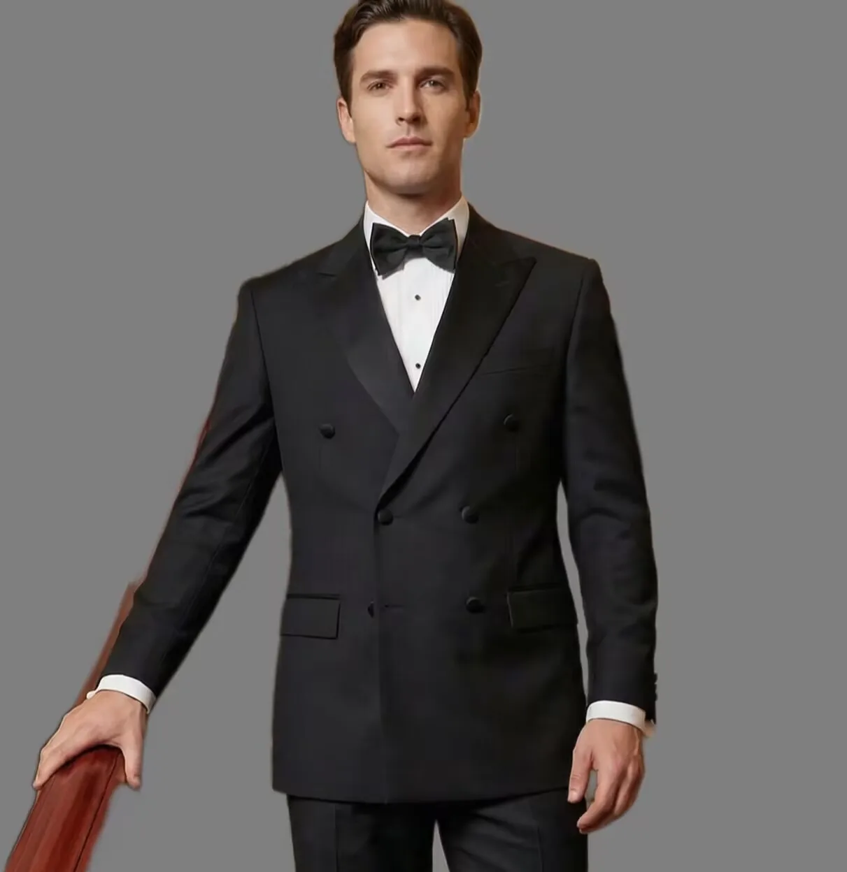 

Черные костюмы для мужчин, двубортный пиджак с остроконечными лацканами, свадебный смокинг для жениха, костюм для выпускного вечера, Homme, комплект из 2 предметов