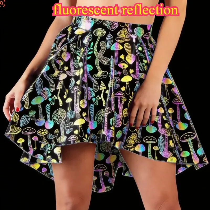 glossy-luminous-effect-reflective-skirt-fluorescent-fabric-high-waist-irregular-hem-swallow-tail-knee-length-skirt-plus-size