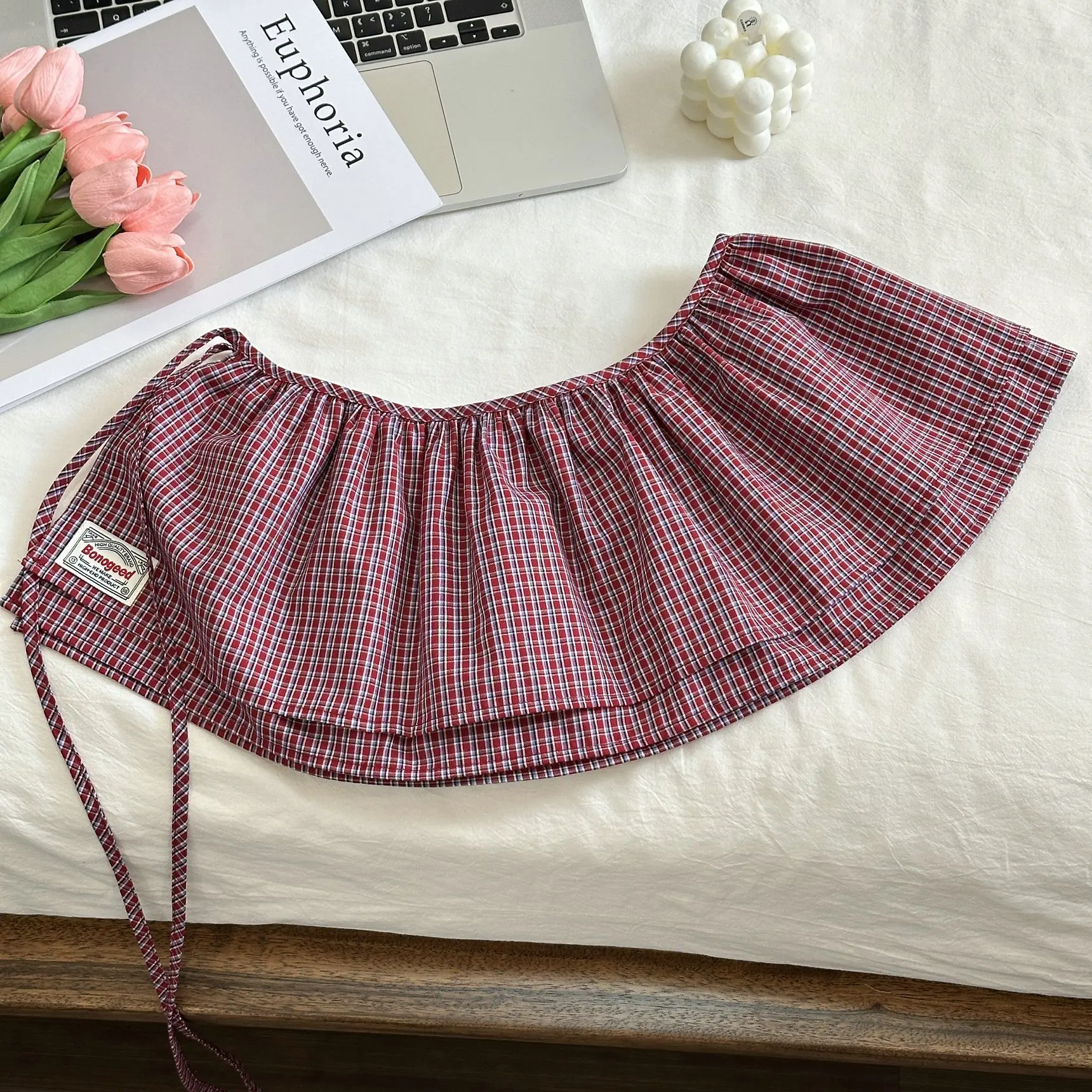 

Корейский стиль 2025, новая модная ретро клетчатая декоративная двухслойная хлопковая юбка на шнуровке в стиле ретро, женская модная юбка