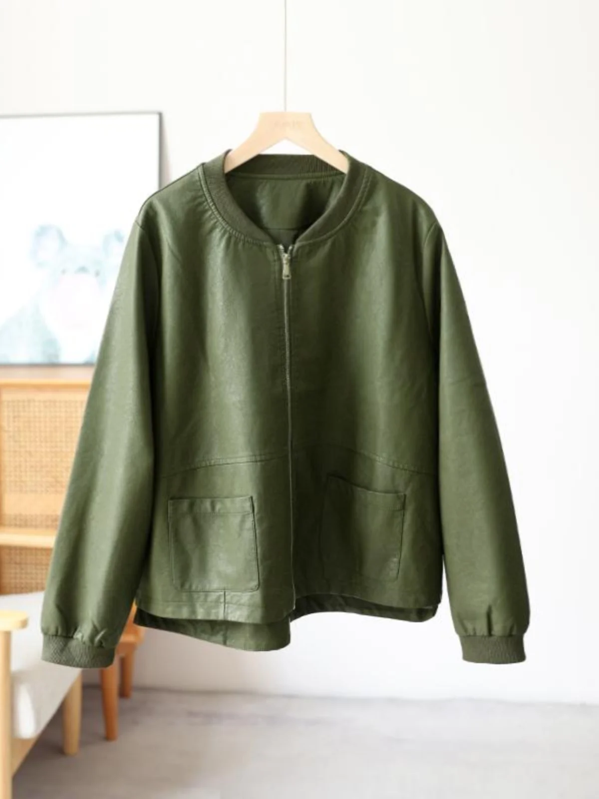 Spring New Loose Stand Collar PU Leather Jaet Women Art Slim Long Sve ort Outerwear Motorcycle Trendy Clothes