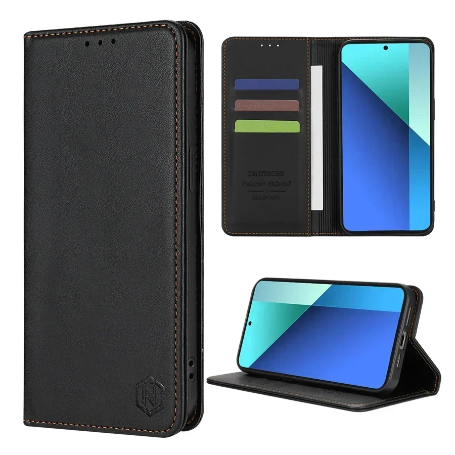Brieftaschen-Lederhülle mit Kartenfach, Ständer und Magnetverschluss für Xiaomi 17T 15T Poco X8 Pro C85 M8 Pro 5G Redmi 17C 15 15C Note 15 Pro+