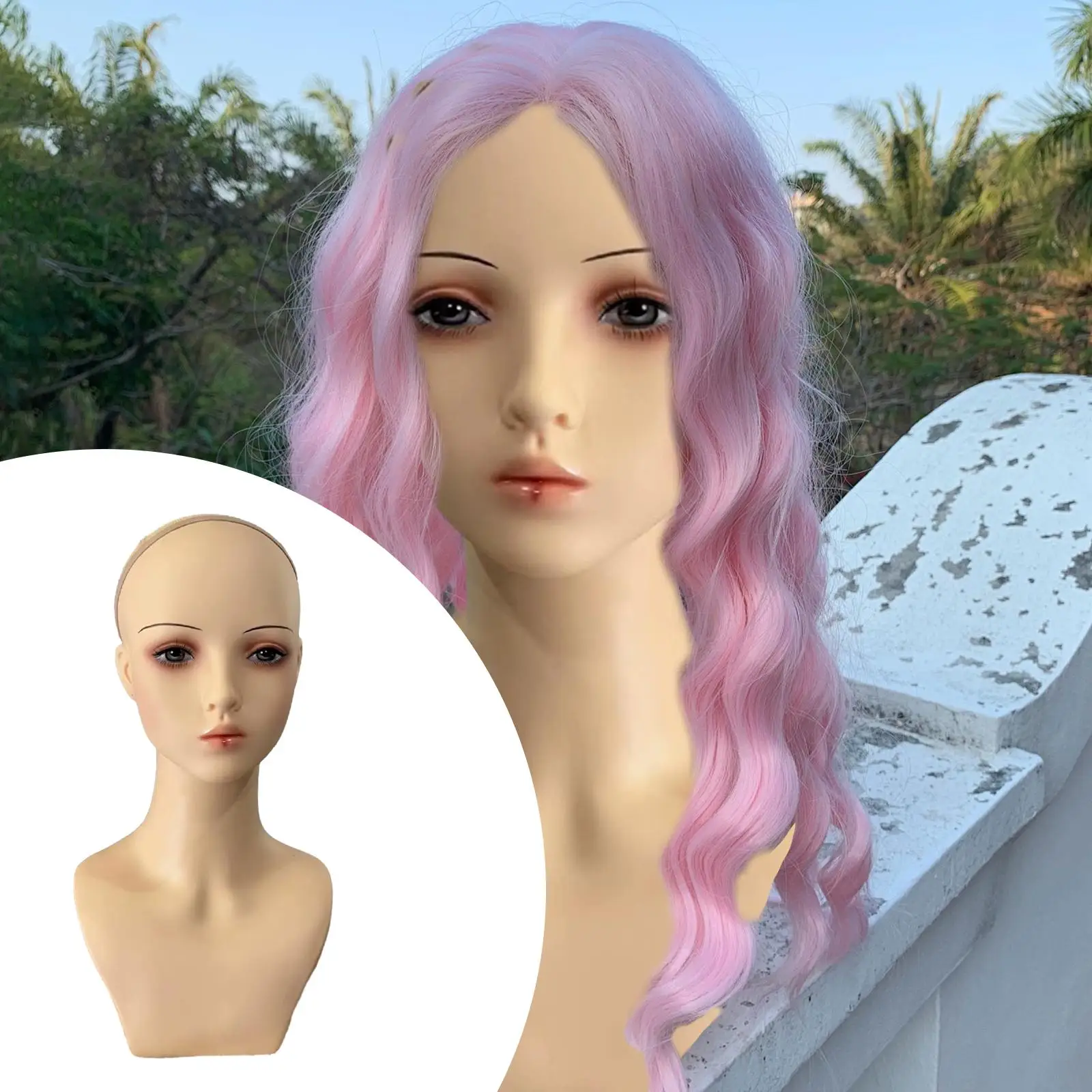 acessorios-de-beleza-em-cosmetologia-exibindo-cabeca-de-manequim-feminina-para-confeccao-e-exibicao-de-chapeus-perucas-estilo-de-cabelo-Oculos-e-bones