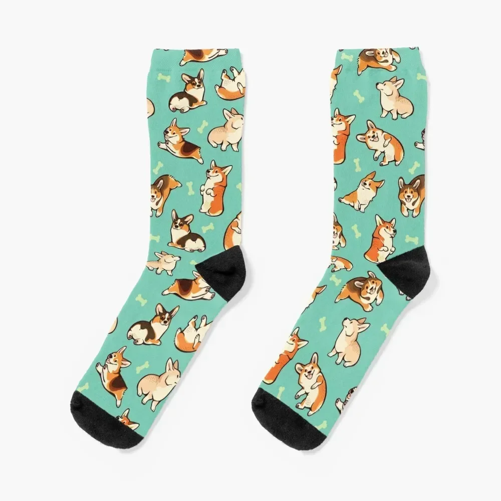 

Jolly corgis in green Socks Non-slip cartoon Ladies Socks Men's