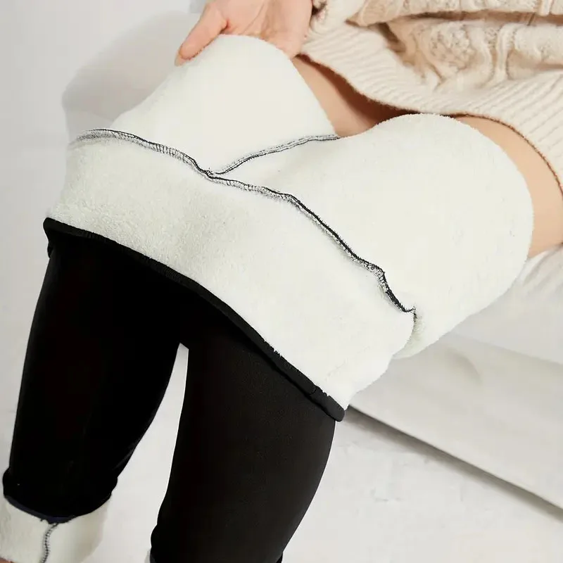 

Women Plus Velvet Warm Elastic Leggings Winter Thicken Thermal Faux Lamb Cashmere Leggings Versatile Casual High Waist Tights