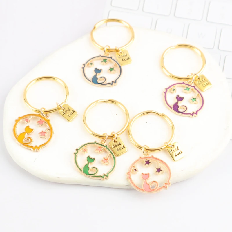 5pcs Interesting Animal Cat Series Keychain Set Belt“Little lucky charm”Card Actively support gifts Birthday Gift Good luck gift