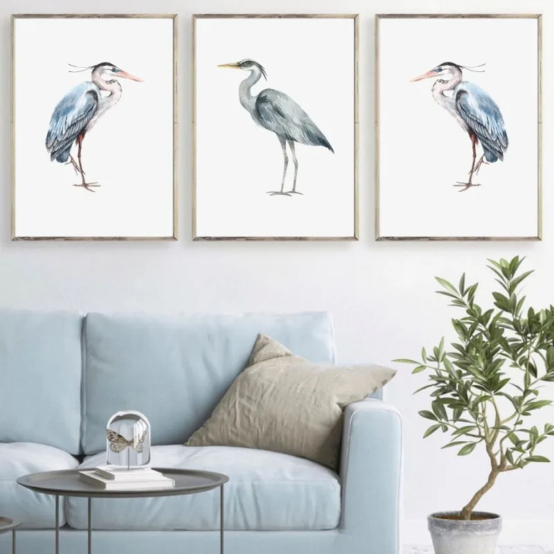 Blue Heron Watercolor Birds Posters and Prints Canvas Painting Coastal Nautical Wall Art Picture for Living Room Home Decor