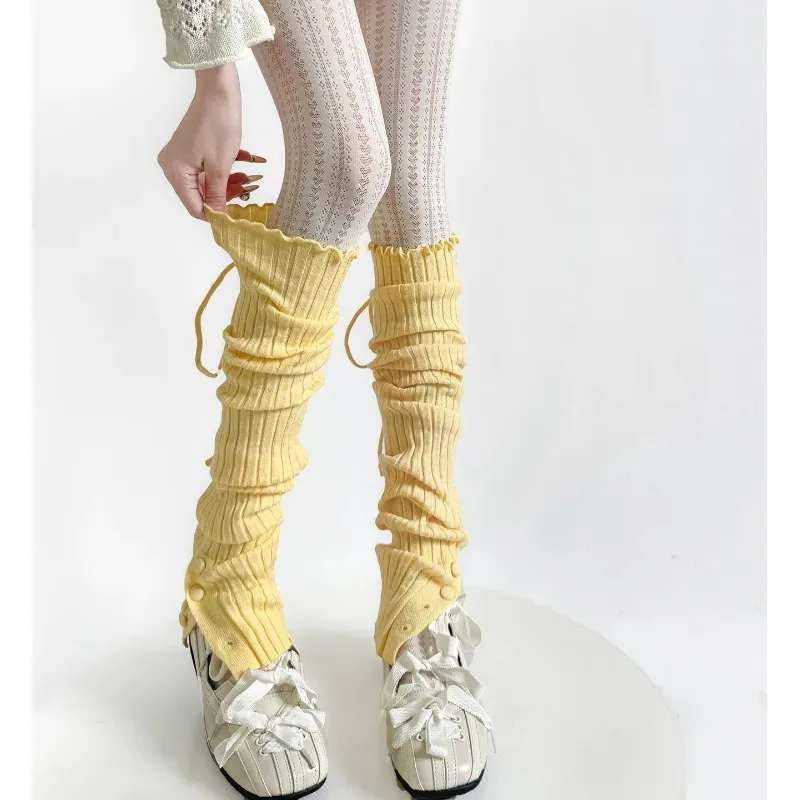 Runway Style Leg Warmers with Buttons & Lace-up Wide Ribbed Stackable Socks, Fall Winter Fashion Accessories​