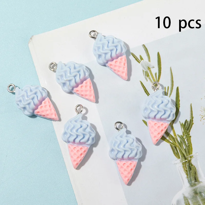 10 Uds. De dijes de helado pequeños de Color degradado de varios estilos, colgante de comida simulada de resina para hacer joyería, decoración de pendientes DIY ﻿