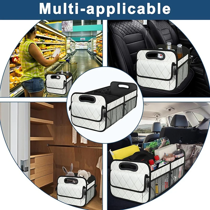 Super Sale Auto Trunk Organizer with 6 Pockets - Premium Car Storage for Sedan/Truck, Auto Accessories Organizer, White