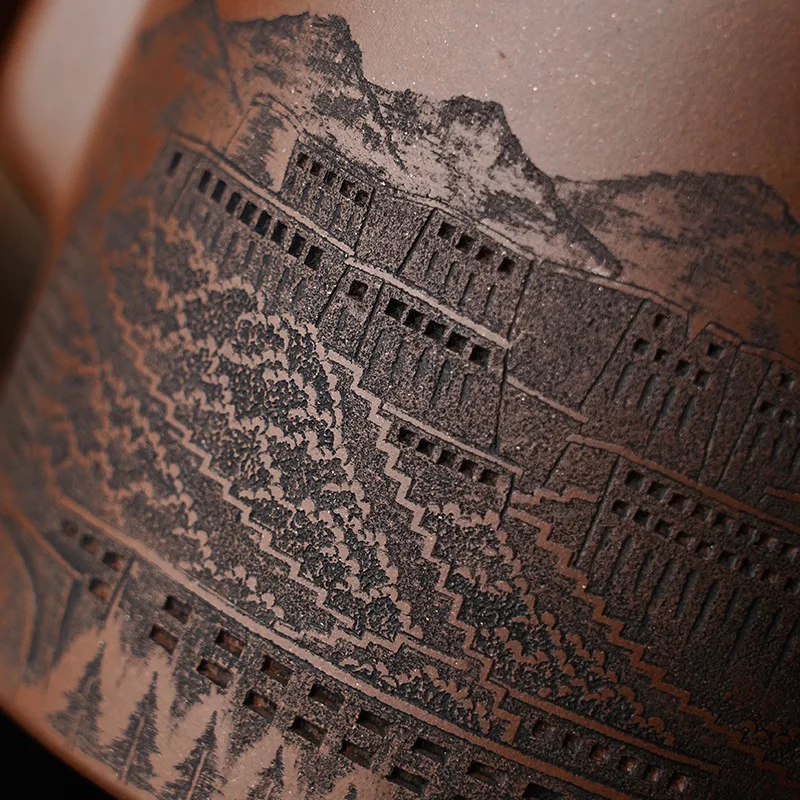 جميع صانعة الشاي الصينية القديمة والكبيرة المصنوعة يدويًا، والهدايا، ونقش الطين الأرجواني، وعاء الطين الأرجواني #2