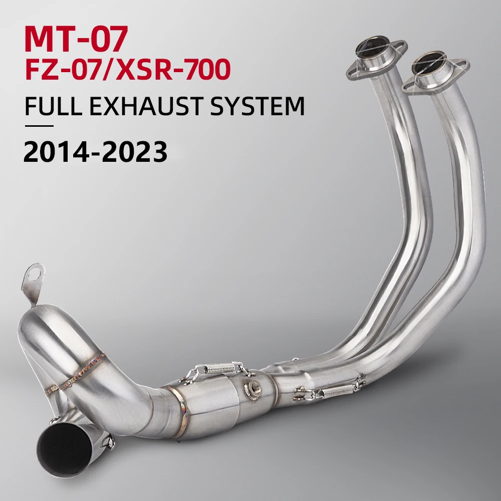 51 مللي متر الانزلاق على نظام كامل دراجة نارية العادم الهروب الفولاذ المقاوم للصدأ الجبهة وصلة الأنابيب لياماها MT07 FZ07 XSR700 2014-2023