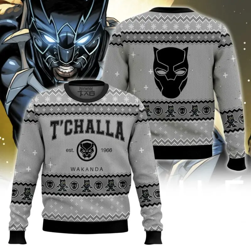 

New autumn winter Marvel Black Panther Christmas Ugly Sweater Grey Black Holiday Atmosphere Trendy Mysterious Technology Sense