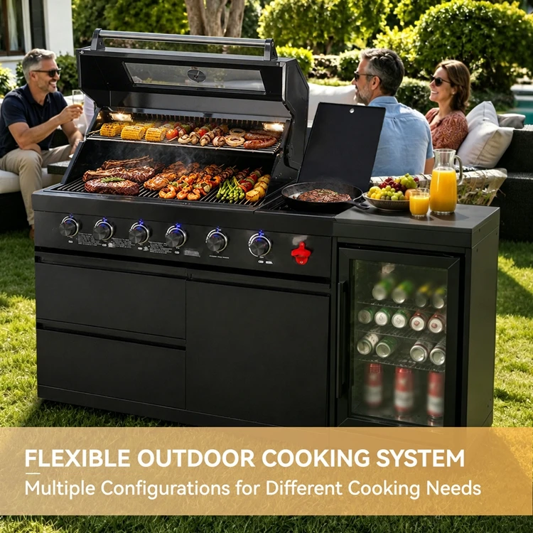 Outdoor Garden 4-Burner Stainless Steel Gas BBQ Grill Custom Folding Compact Kitchen Trolley Island