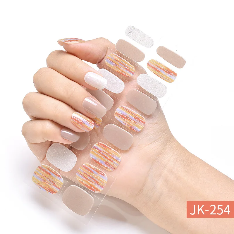 Gel Nagelstrips Patch Sliders Bloemen Gradiënt Kleur Lijm Uv Semi-Uitgeharde Gel Nail Stcikers Nail Art Decoraties Nail Art