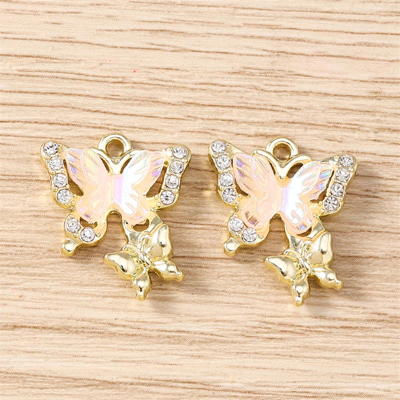 5pcs 17x19mm Cute Crystal Flying Butterfly Charms Pendants for Jewelry Making Necklaces Earrings Bracelets DIY Crafts Supplies