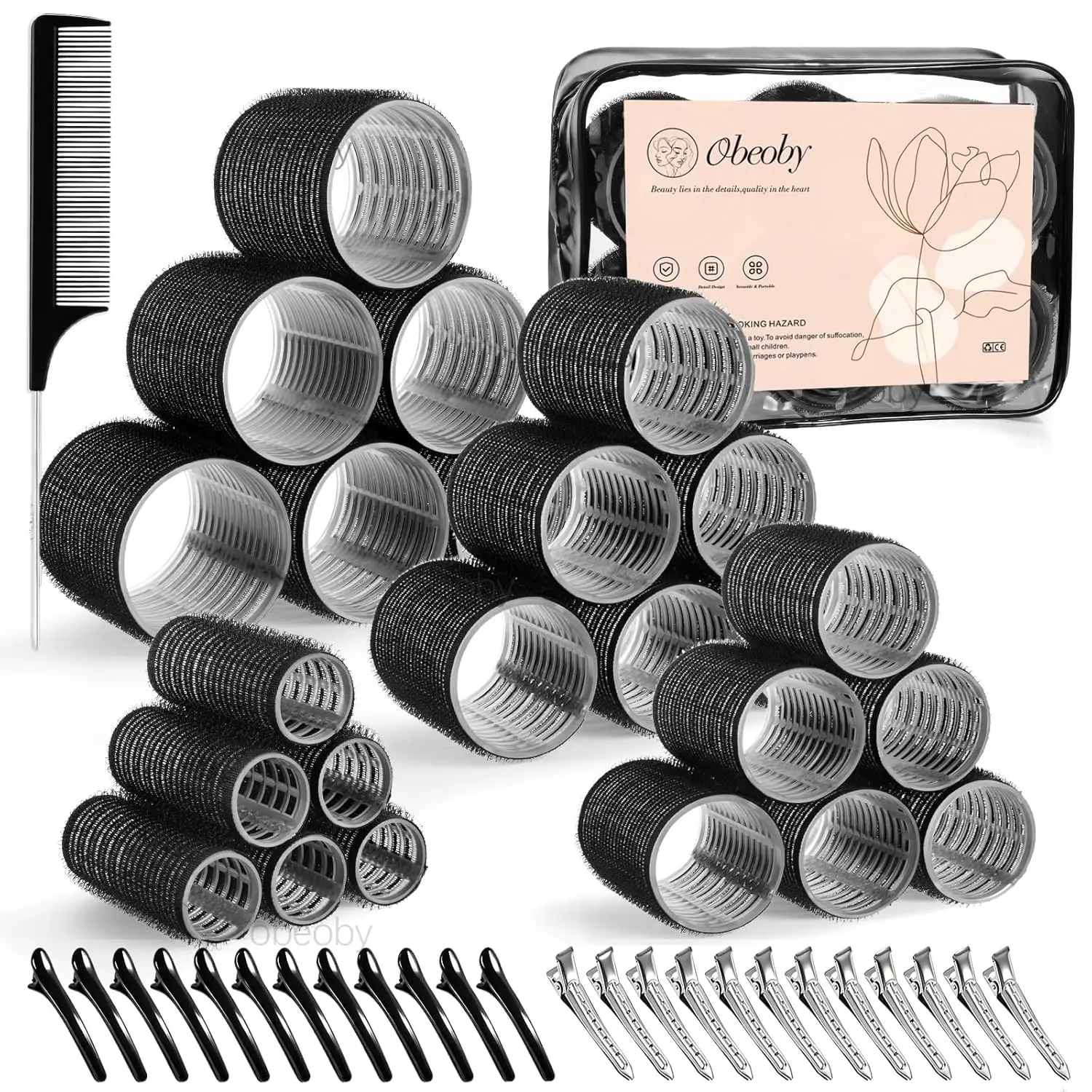 

50 Pcs Self-Grip Hair Rollers Set - 4 Sizes with Clips for Long, Short Hair & Bangs
