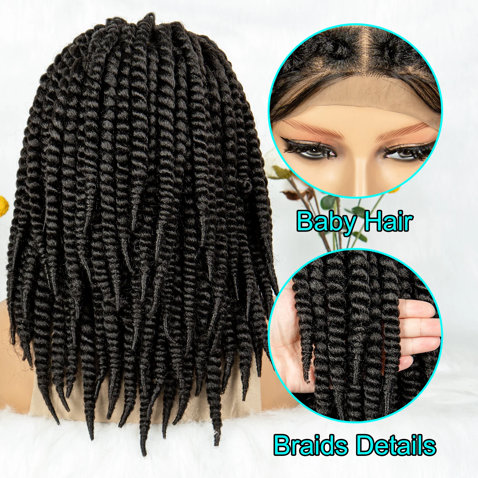 Kima Box Full Lace Braided Wigs Synthetic Crochet Havana  Mambo Twisted Wigs With Baby Hair for Black Women