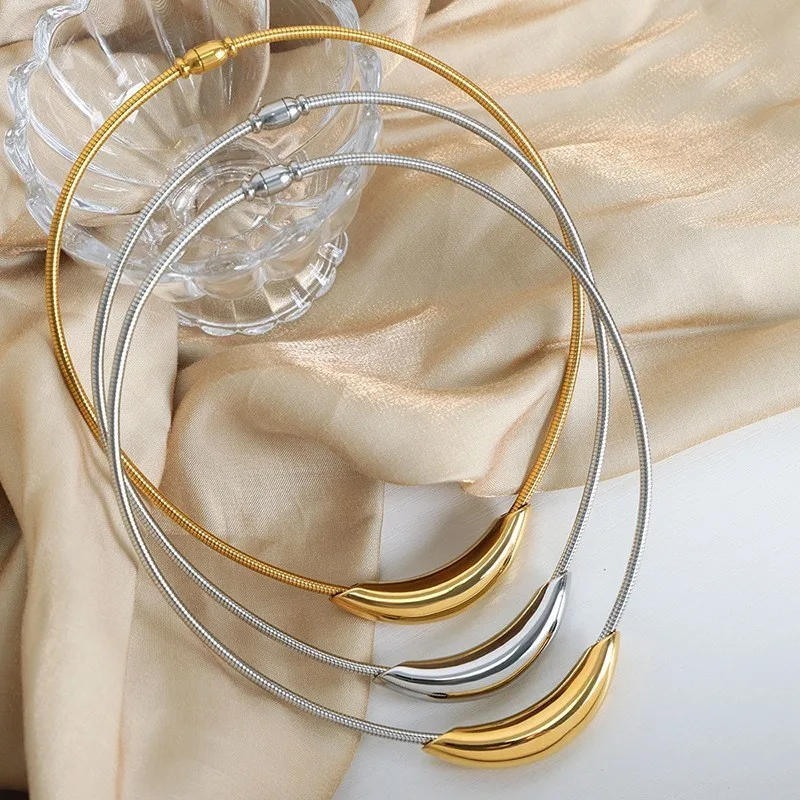 ANENJERY L316 Stainless Steel Irregular Wrinkles Curved Bend Pipe Necklace for Women Clavicular chain Delicate Jewelry Accessory