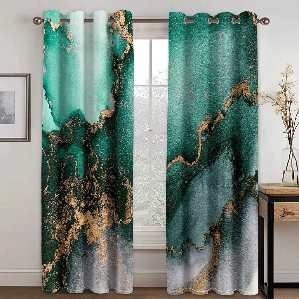 Luxury Marble Pattern Curtains Black Gold Abstract Print Drapes Modern Living Room Bedroom Decor Curtains 2 Panels Set