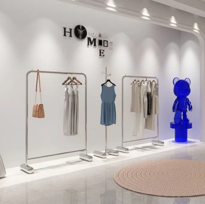 Clothing store display rack Stainless steel display rack Floor-to-ceiling hanger Women's clothing hanger Floor-to-ceiling