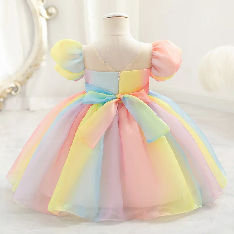 Vestido de aniversário de tule gradiente arco-íris para crianças, vestido de princesa multicolorido, branco, carnaval, concurso, festa noturna, 1-10Y