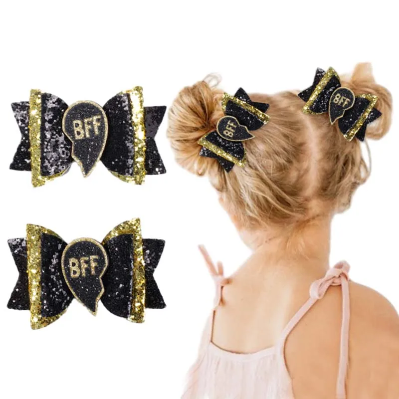 

ncmama 2Pcs Sparkling Glitter Hair Bow Clips for Kids Girls Cute Party Hairpin Friend Headwear Fashion Hair Styling Accessories