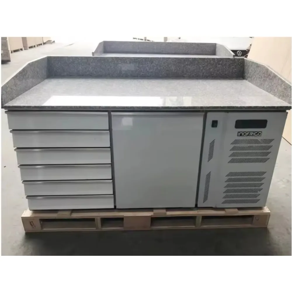 OEM 201 Stainless Steel Single-Temperature Air Cooling Pizza Chiller Fridge Salad Bar Prep Table Top Display Drawer Spreading - view 3