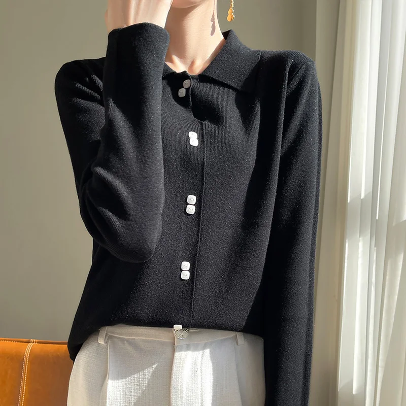 2024 New Lapel Neck Long Sleeve Cashmere Cardigan Women Sweater Coat Top